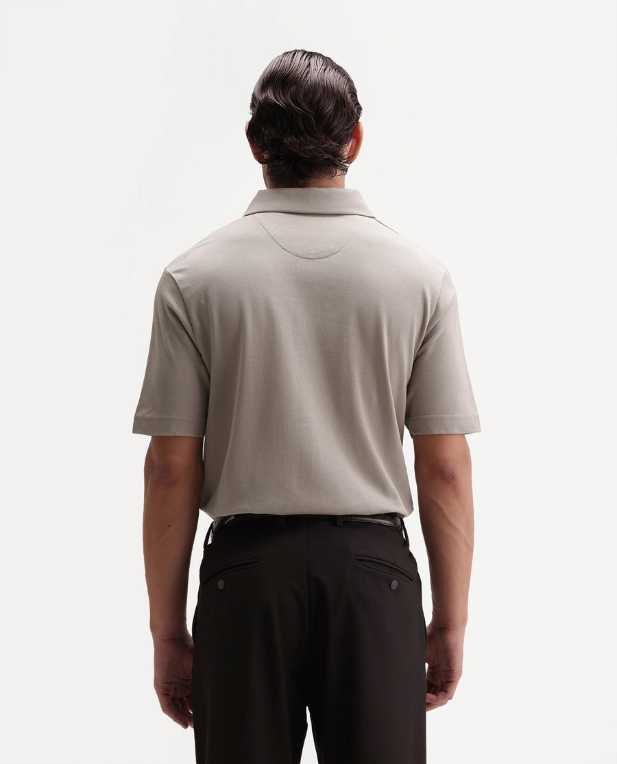 Rare Rabbit Men's Mers Dusky Beige Cotton Fabric Half Sleeve Spread Collar Regular Fit Plain Polo