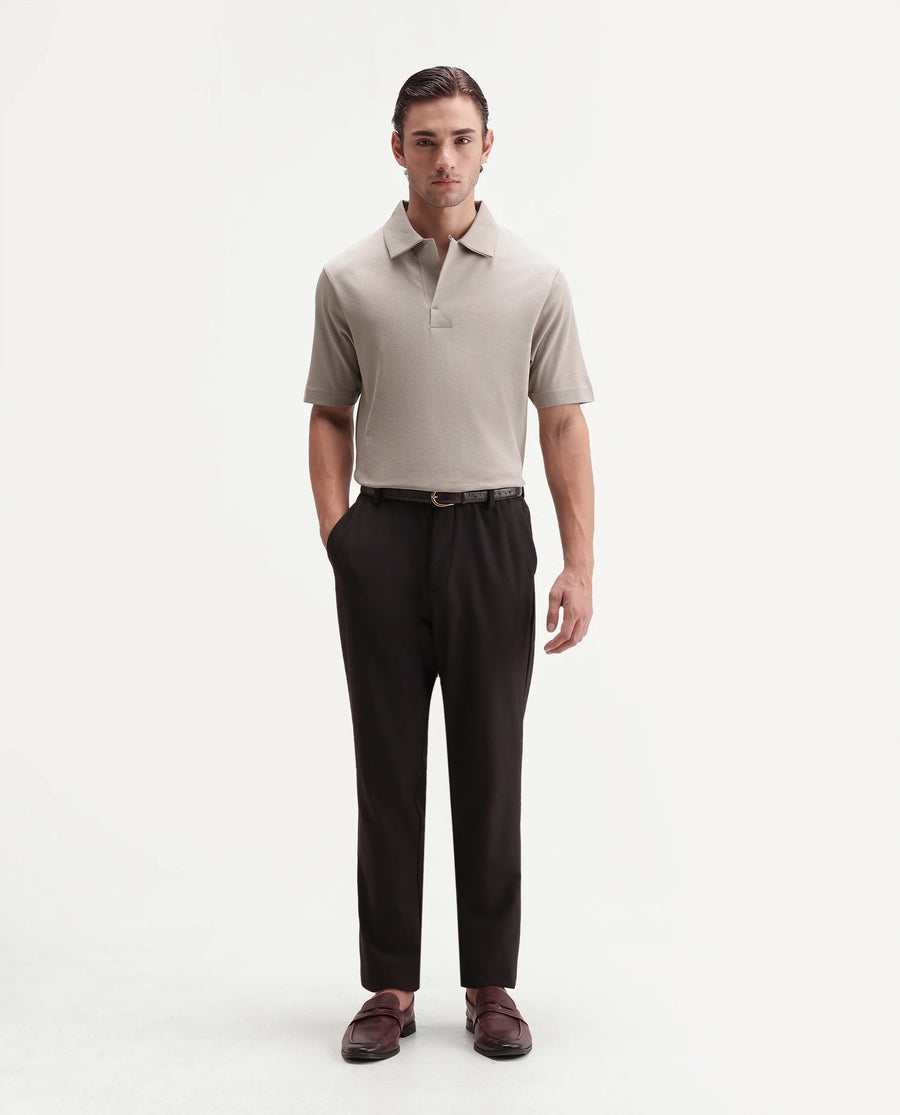 Rare Rabbit Men's Mers Dusky Beige Cotton Fabric Half Sleeve Spread Collar Regular Fit Plain Polo