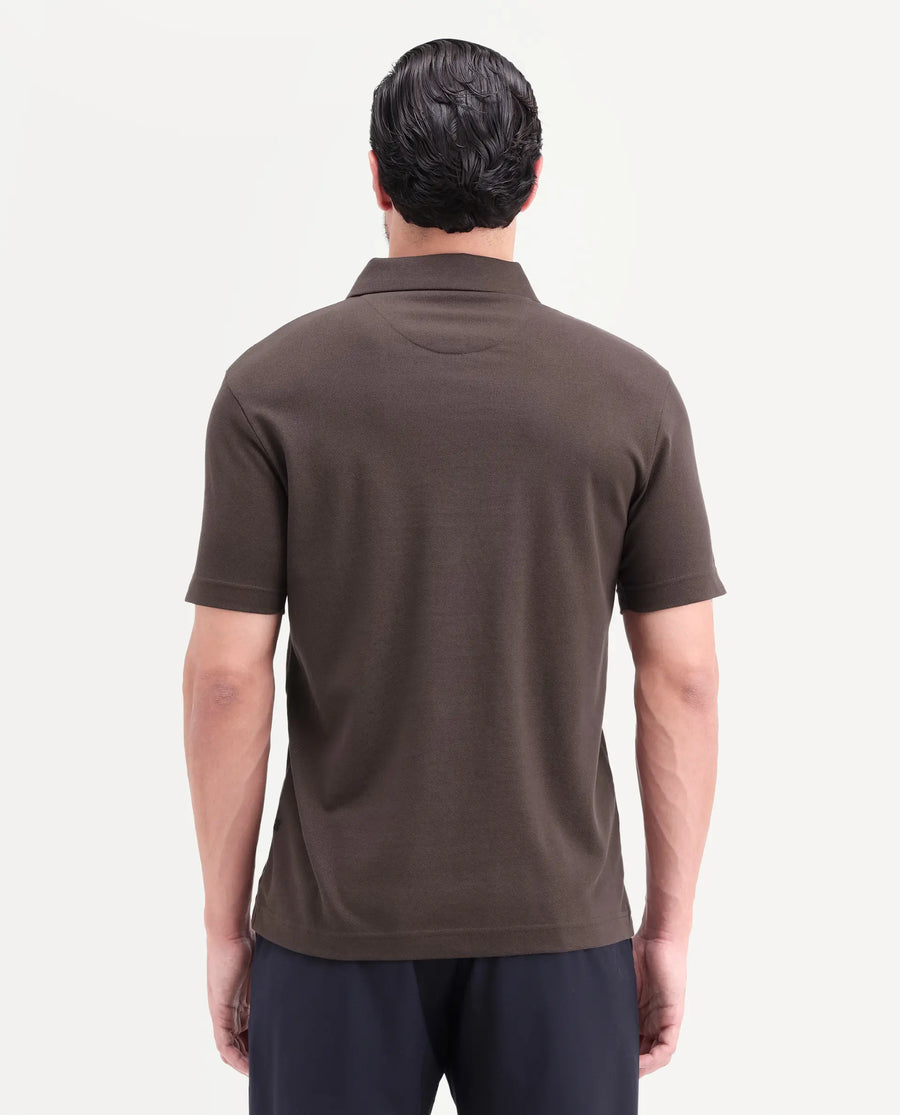 Rare Rabbit Men's Mers Brown Cotton Fabric Half Sleeve Spread Collar Regular Fit Plain Polo