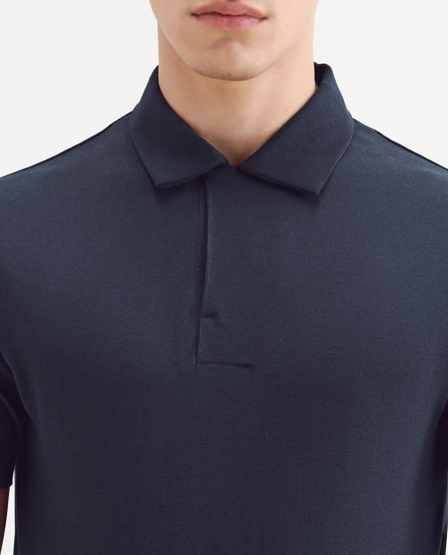Rare Rabbit Men's Mers Dark Navy Cotton Fabric Half Sleeve Spread Collar Regular Fit Plain Polo