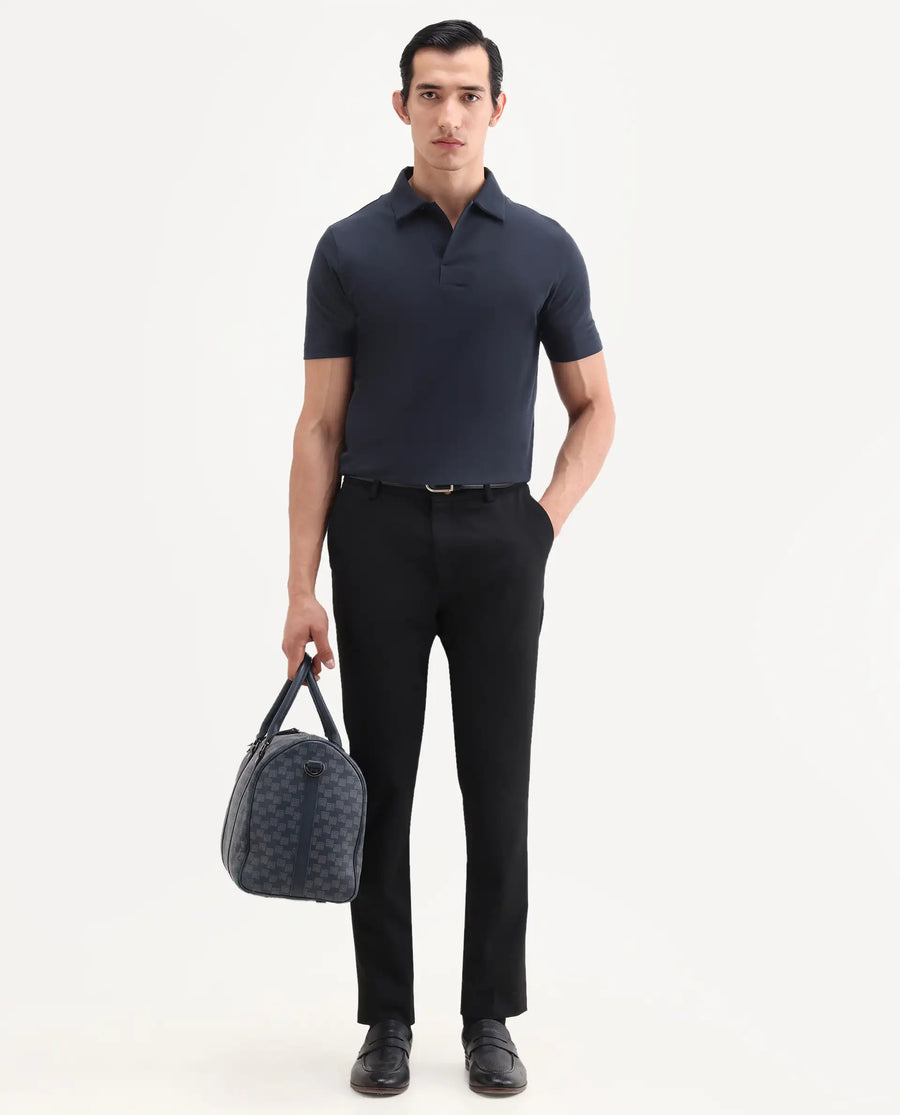 Rare Rabbit Men's Mers Dark Navy Cotton Fabric Half Sleeve Spread Collar Regular Fit Plain Polo