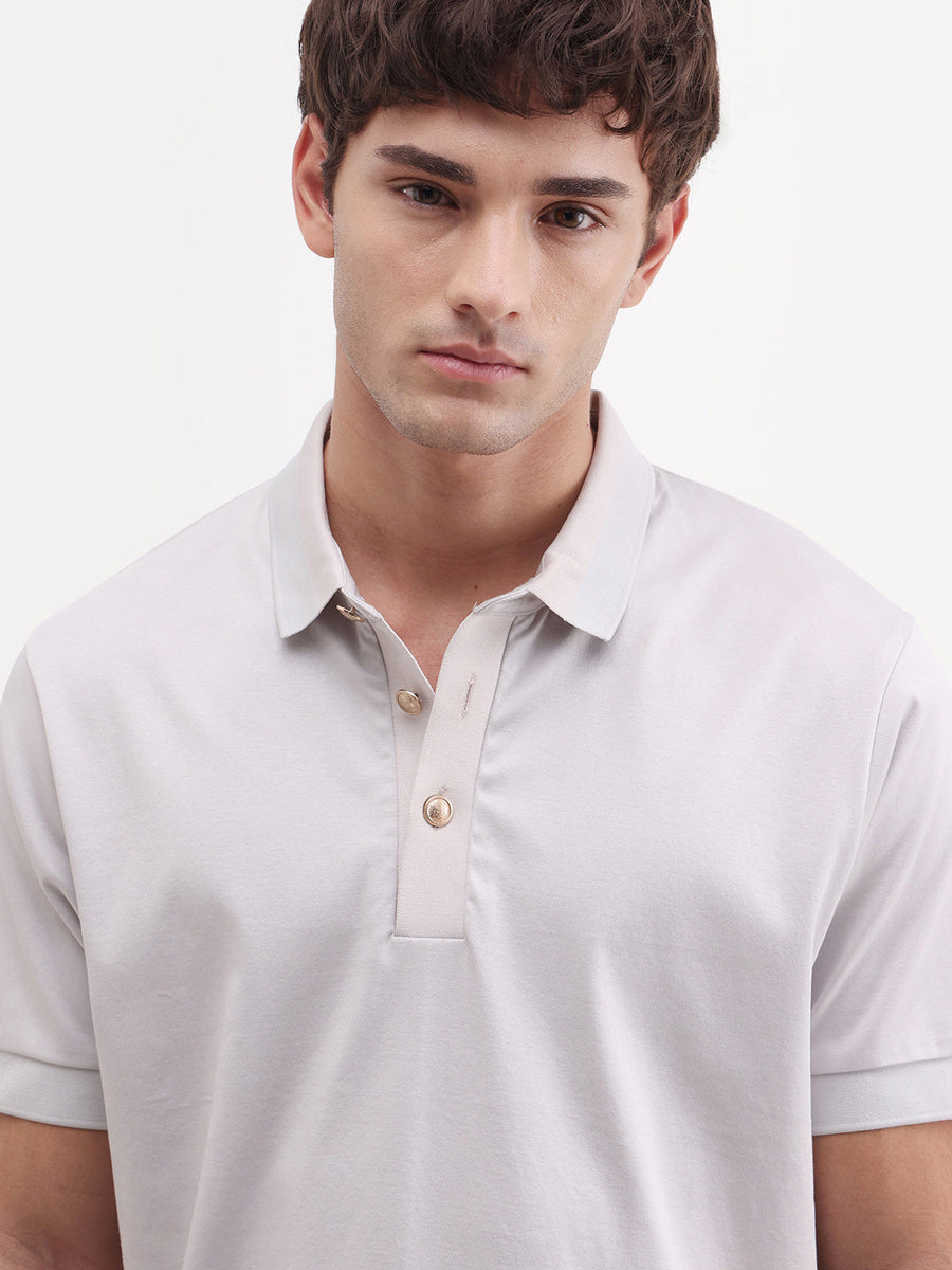 Rare Rabbit Men's Nish Pastel Green Cotton Fabric Half Sleeve Spread Collar Regular Fit Plain Polo