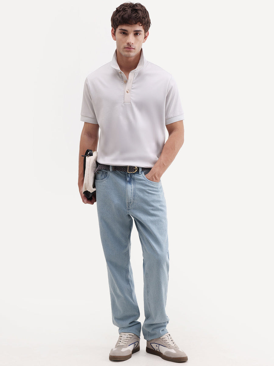 Rare Rabbit Men's Nish Pastel Green Cotton Fabric Half Sleeve Spread Collar Regular Fit Plain Polo
