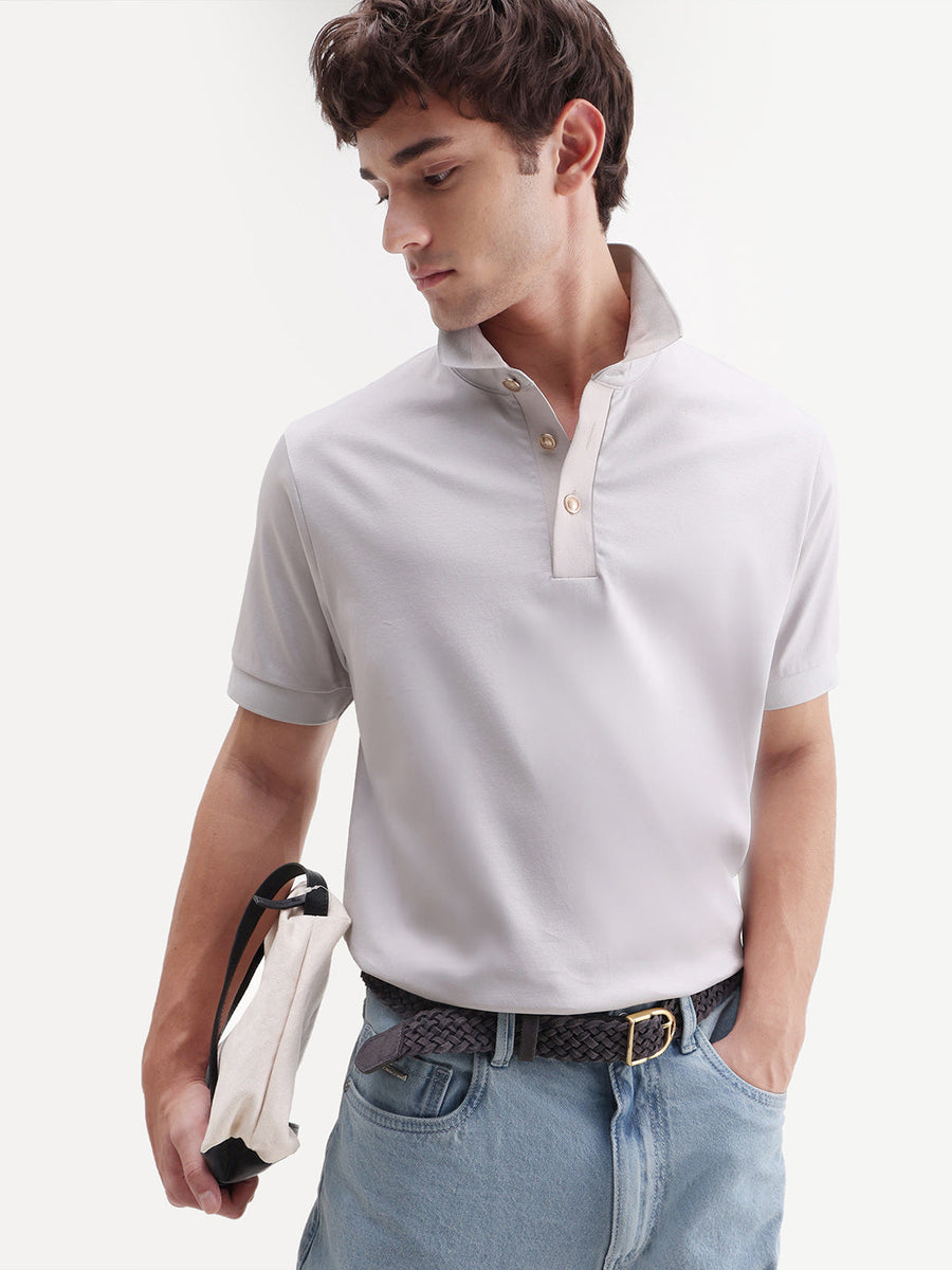 Rare Rabbit Men's Nish Pastel Green Cotton Fabric Half Sleeve Spread Collar Regular Fit Plain Polo