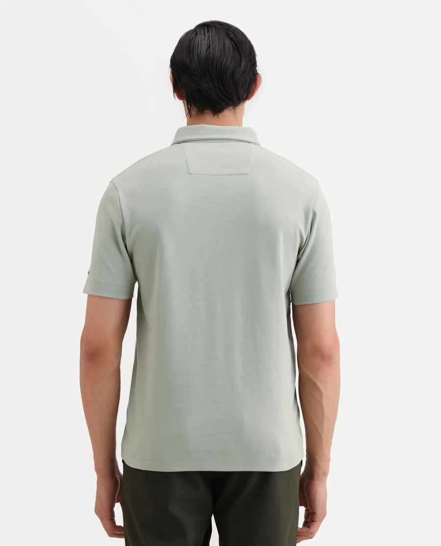 Rare Rabbit Men's Promp Dusky Green Cotton Blend Fabric Half Sleeve Spread Collar Regular Fit Plain Polo