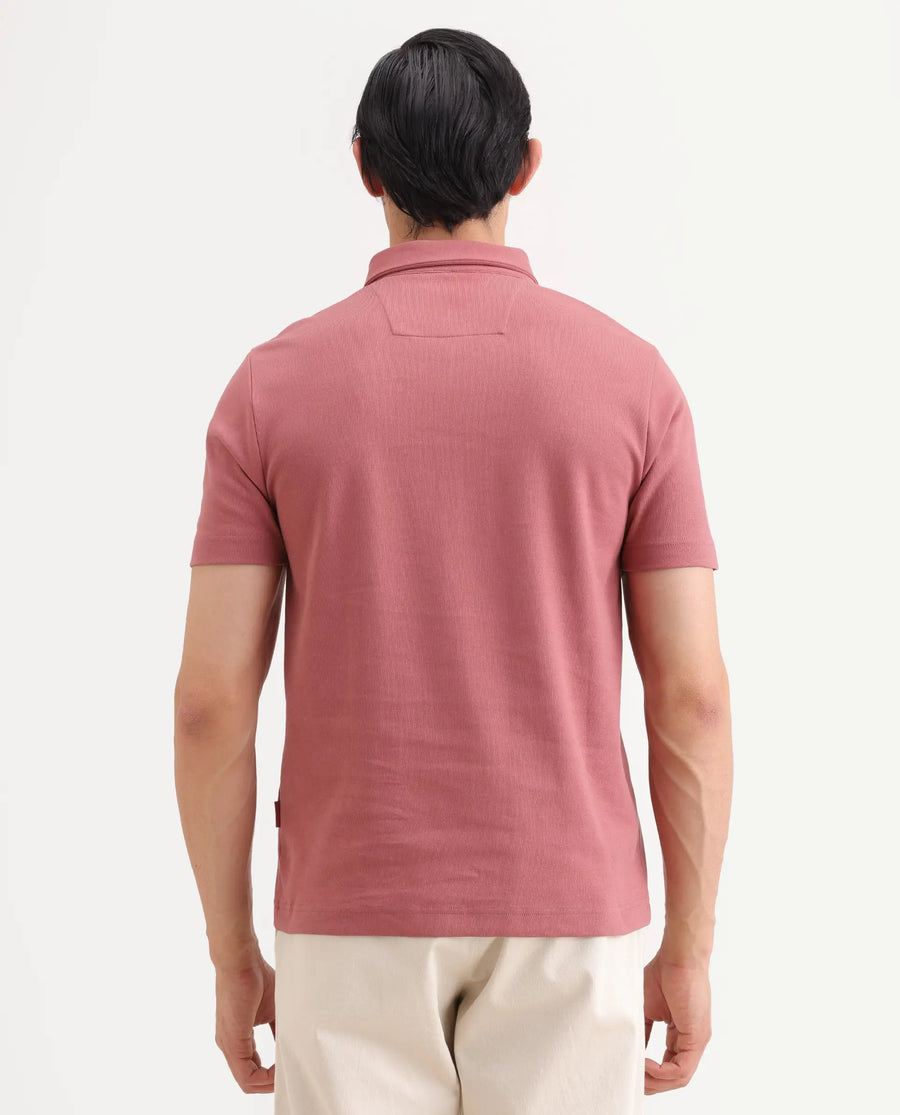Rare Rabbit Men's Promp Dusky Pink Cotton Blend Fabric Half Sleeve Spread Collar Regular Fit Plain Polo