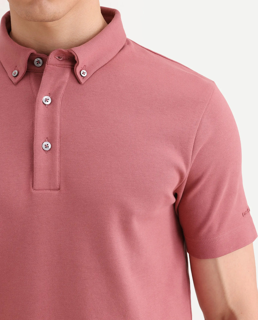 Rare Rabbit Men's Promp Dusky Pink Cotton Blend Fabric Half Sleeve Spread Collar Regular Fit Plain Polo