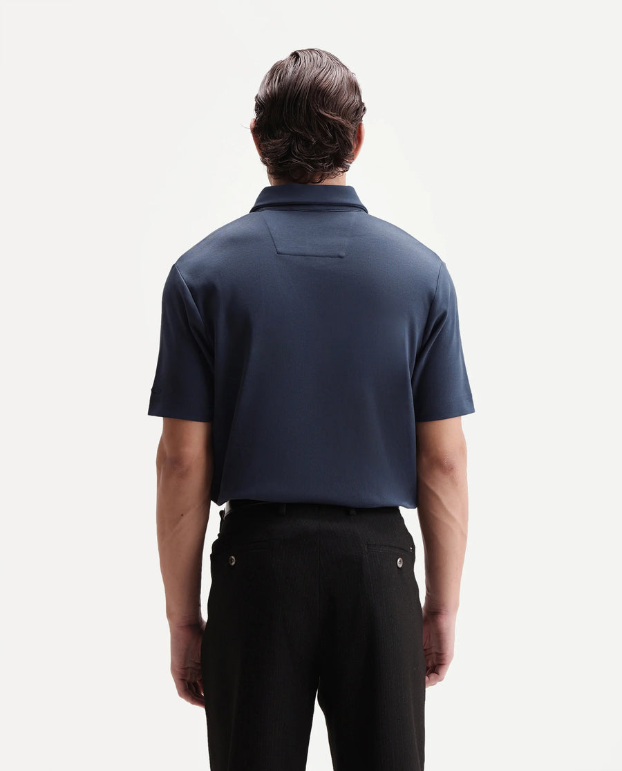 Rare Rabbit Men's Promp Dusky Blue Cotton Blend Fabric Half Sleeve Spread Collar Regular Fit Plain Polo