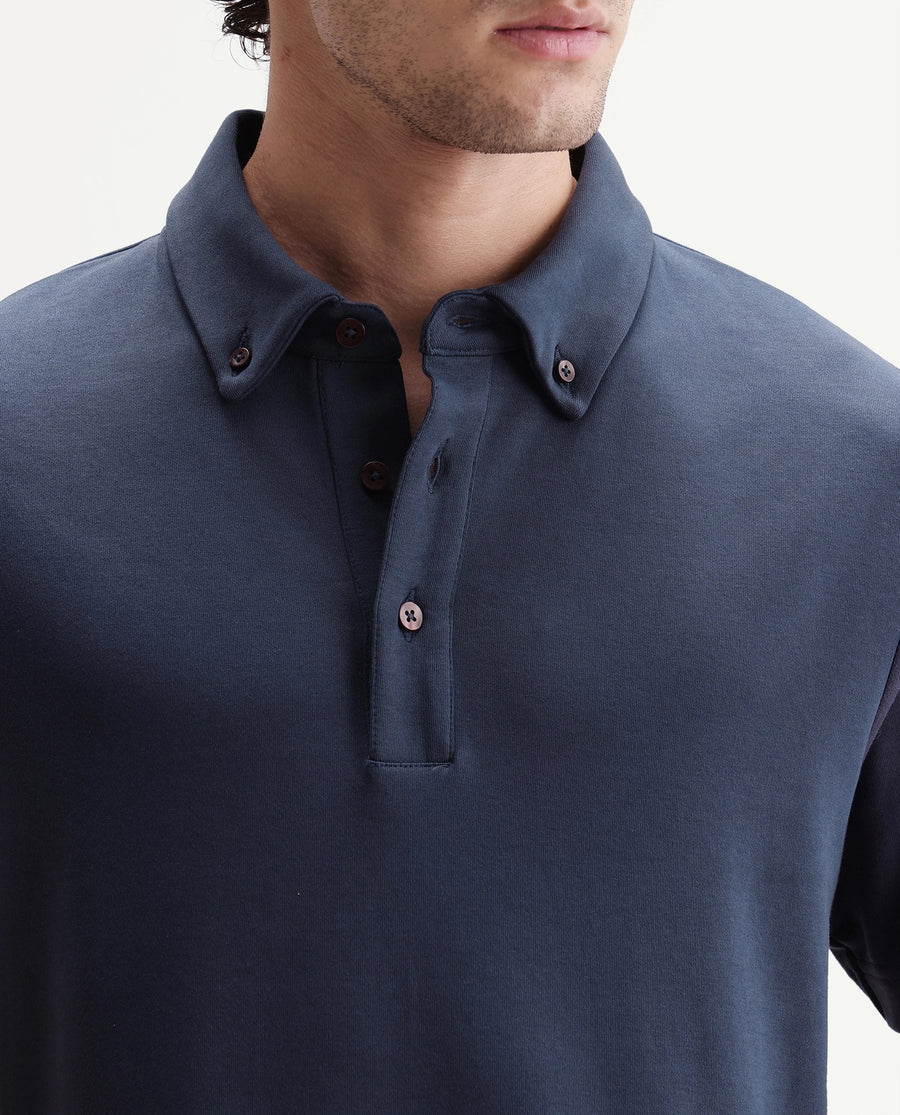Rare Rabbit Men's Promp Dusky Blue Cotton Blend Fabric Half Sleeve Spread Collar Regular Fit Plain Polo