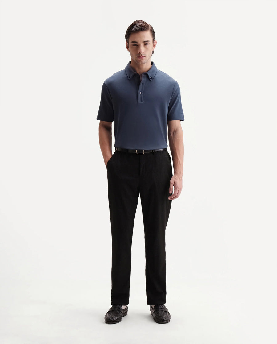 Rare Rabbit Men's Promp Dusky Blue Cotton Blend Fabric Half Sleeve Spread Collar Regular Fit Plain Polo