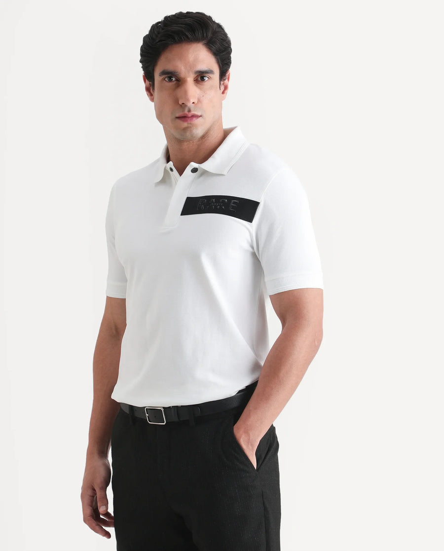 Rare Rabbit Men's Remo-S26 White Cotton Blend Fabric Half Sleeve Spread Collar Regular Fit Plain Polo
