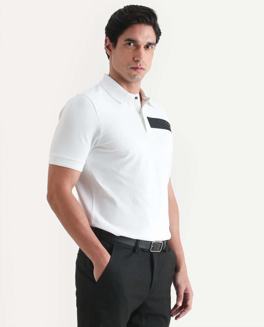 Rare Rabbit Men's Remo-S26 White Cotton Blend Fabric Half Sleeve Spread Collar Regular Fit Plain Polo
