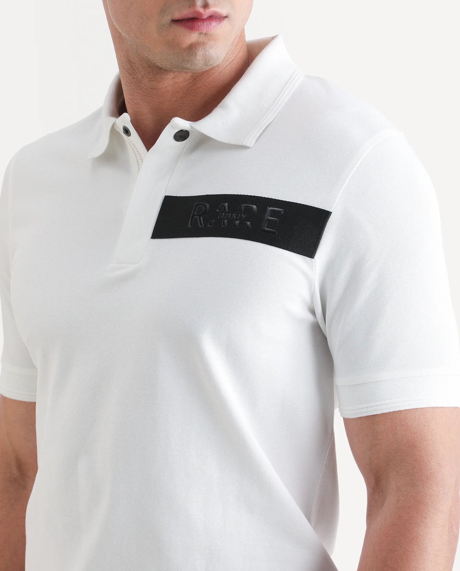 Rare Rabbit Men's Remo-S26 White Cotton Blend Fabric Half Sleeve Spread Collar Regular Fit Plain Polo