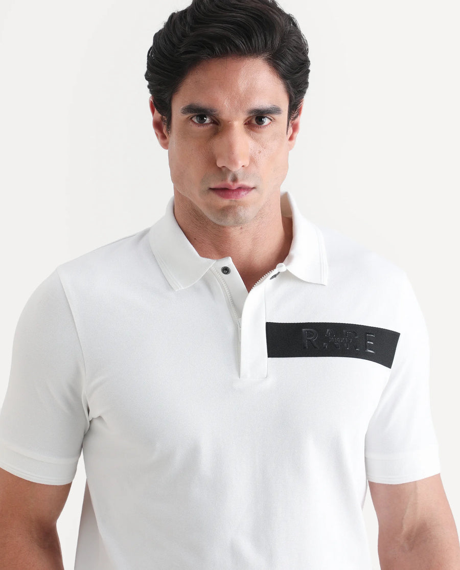 Rare Rabbit Men's Remo-S26 White Cotton Blend Fabric Half Sleeve Spread Collar Regular Fit Plain Polo