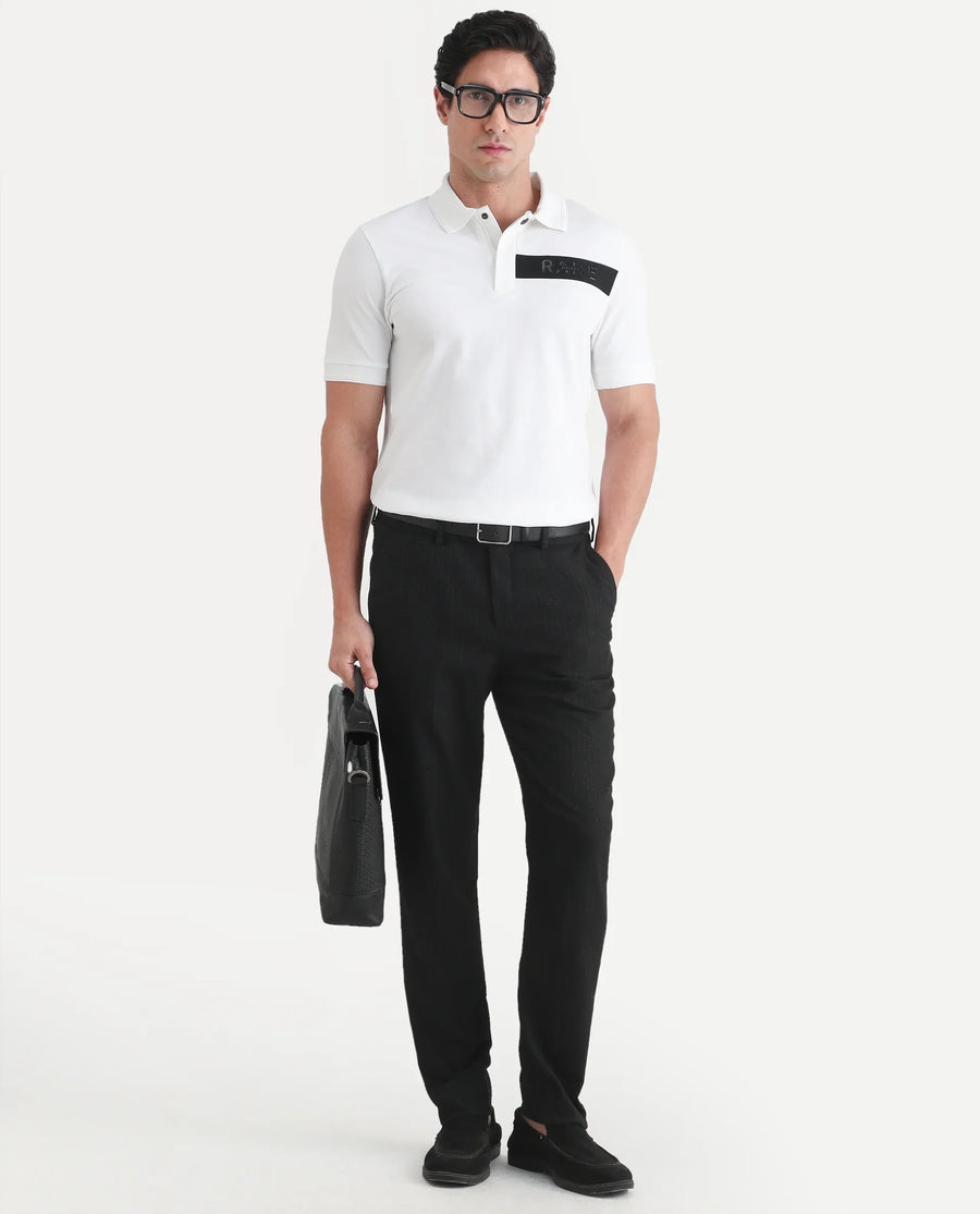Rare Rabbit Men's Remo-S26 White Cotton Blend Fabric Half Sleeve Spread Collar Regular Fit Plain Polo