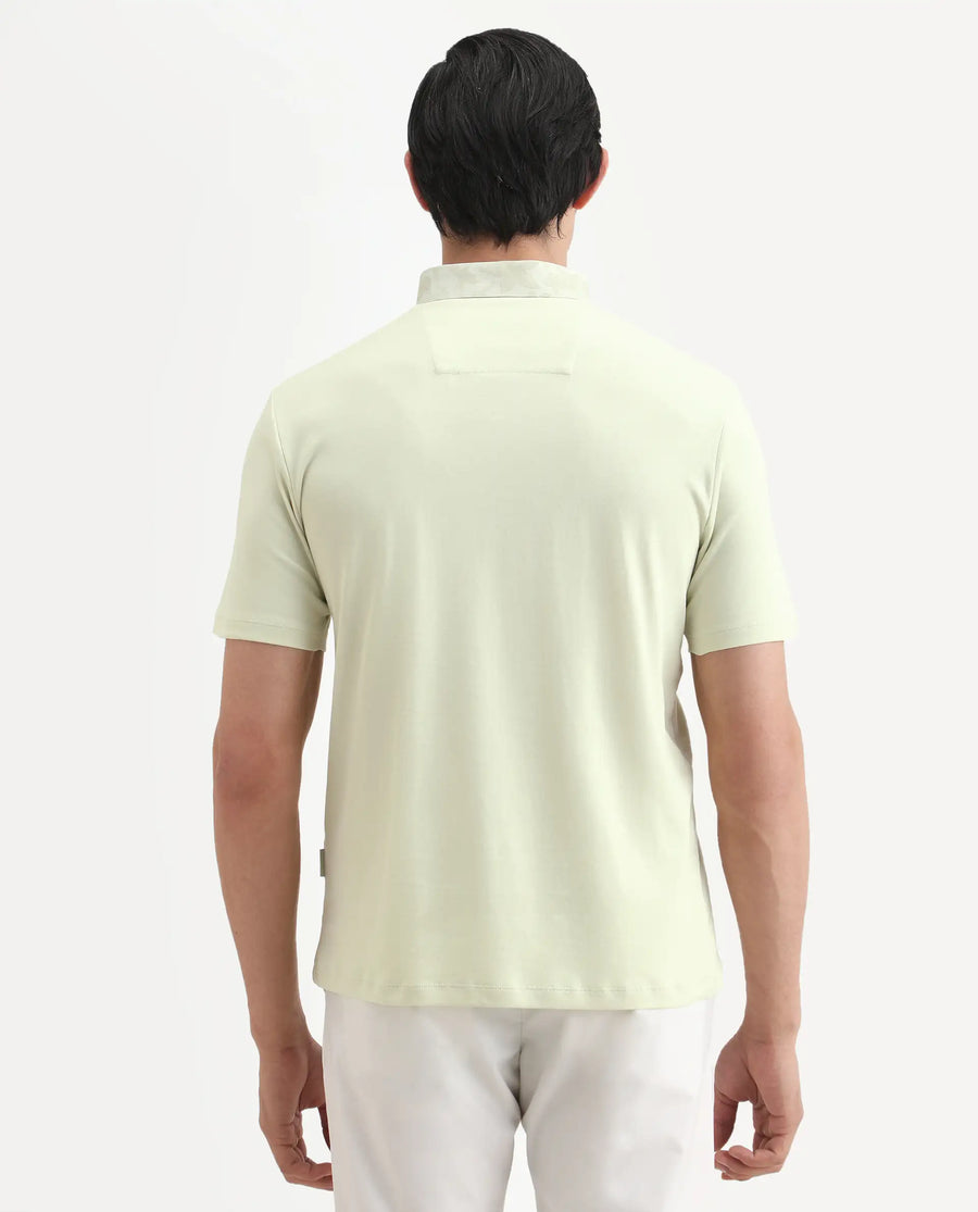 Rare Rabbit Men's Ringer-S26 Pastel Green Cotton Fabric Half Sleeve Spread Collar Regular Fit Plain Polo