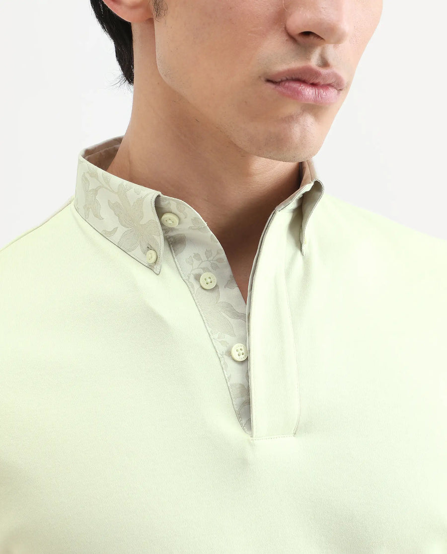 Rare Rabbit Men's Ringer-S26 Pastel Green Cotton Fabric Half Sleeve Spread Collar Regular Fit Plain Polo