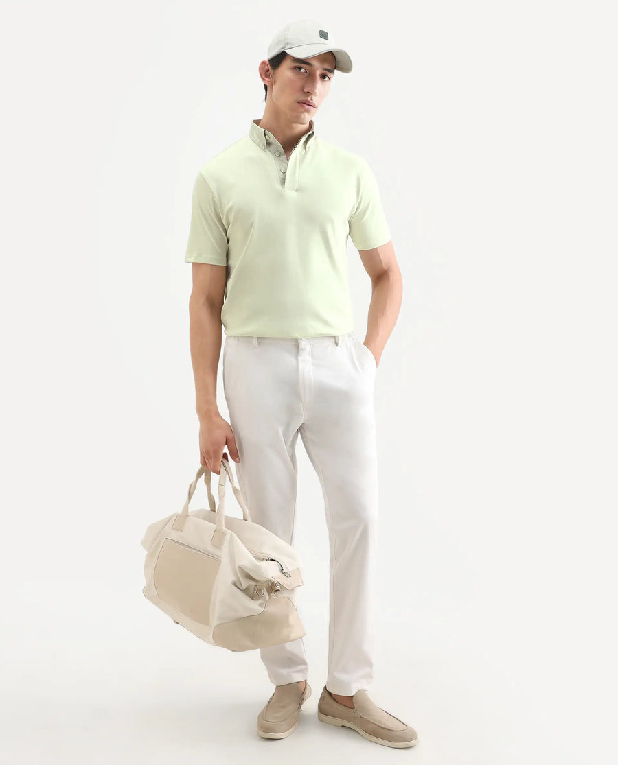 Rare Rabbit Men's Ringer-S26 Pastel Green Cotton Fabric Half Sleeve Spread Collar Regular Fit Plain Polo