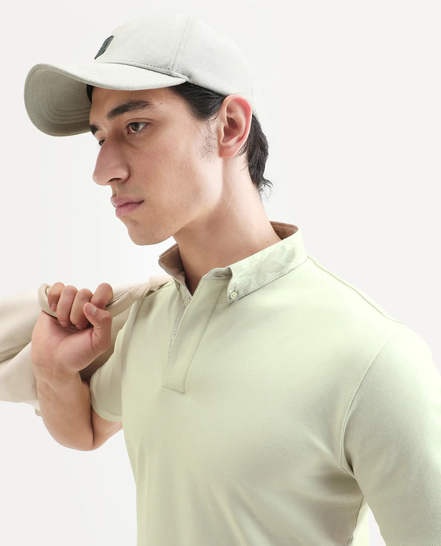 Rare Rabbit Men's Ringer-S26 Pastel Green Cotton Fabric Half Sleeve Spread Collar Regular Fit Plain Polo