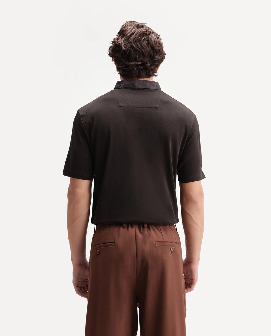 Rare Rabbit Men's Ringer-S26 Dark Brown Cotton Fabric Half Sleeve Spread Collar Regular Fit Plain Polo