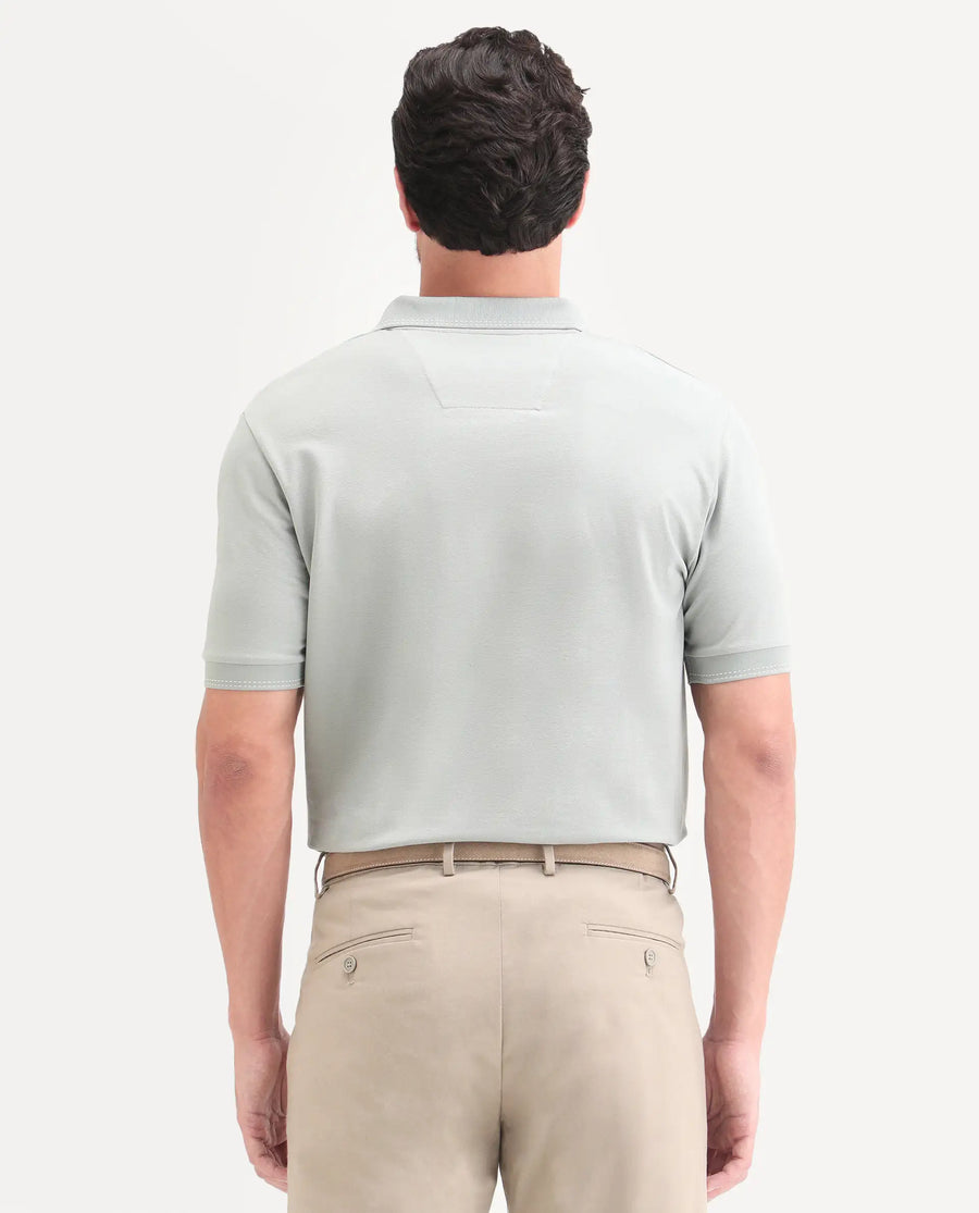 Rare Rabbit Men's Rowl-S26 Dusky Green Cotton Blend Fabric Half Sleeve Spread Collar Regular Fit Plain Polo