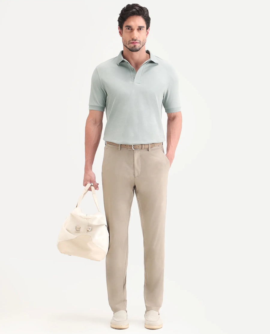Rare Rabbit Men's Rowl-S26 Dusky Green Cotton Blend Fabric Half Sleeve Spread Collar Regular Fit Plain Polo