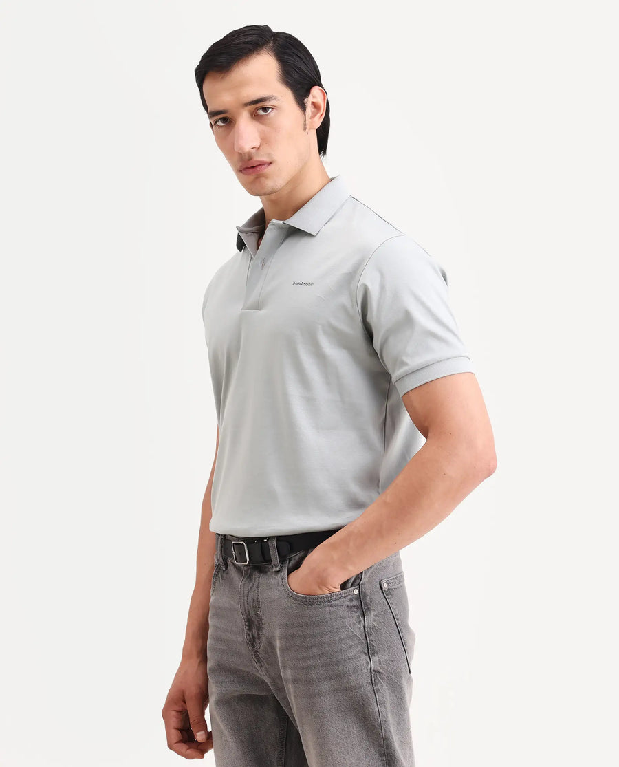 Rare Rabbit Men's Row-S26 Dusky Green Cotton Fabric Half Sleeve Spread Collar Regular Fit Plain Polo