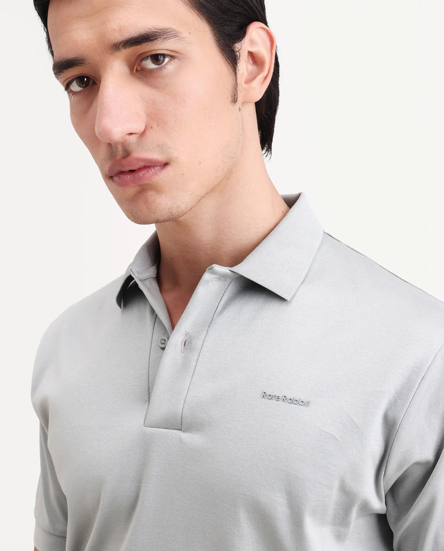 Rare Rabbit Men's Row-S26 Dusky Green Cotton Fabric Half Sleeve Spread Collar Regular Fit Plain Polo