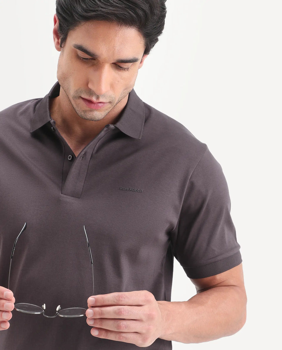 Rare Rabbit Men's Row-S26 Brown Cotton Fabric Half Sleeve Spread Collar Regular Fit Plain Polo
