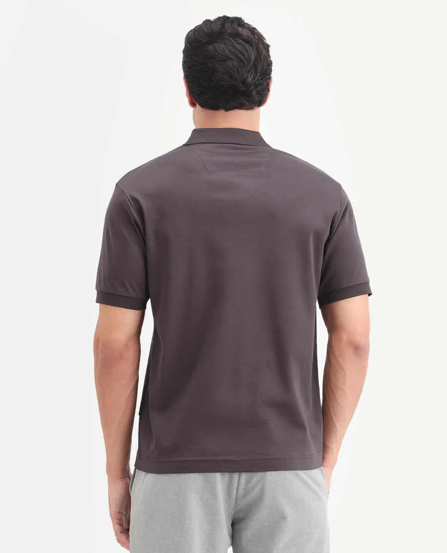 Rare Rabbit Men's Row-S26 Brown Cotton Fabric Half Sleeve Spread Collar Regular Fit Plain Polo