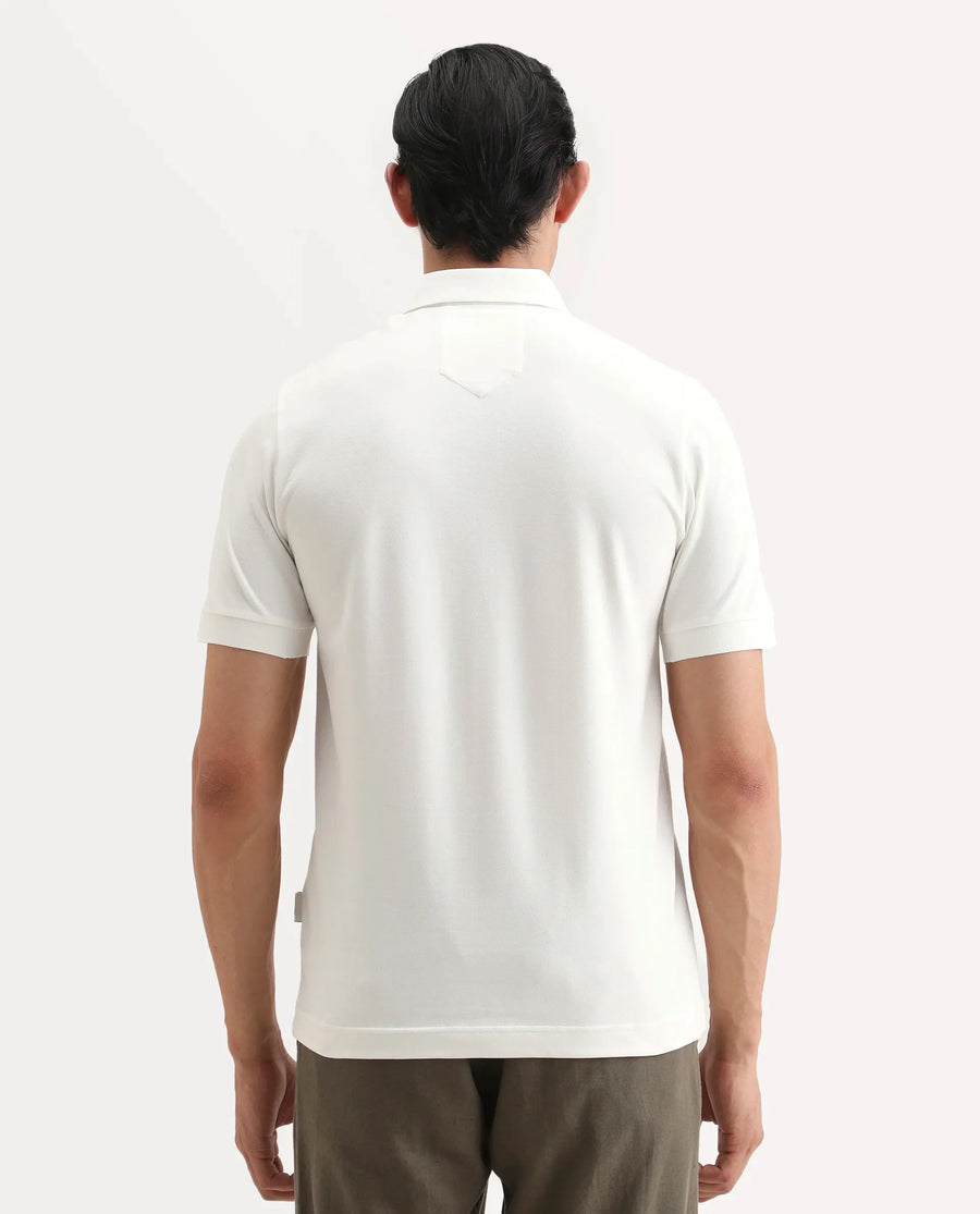 Rare Rabbit Men's Salis-S26 White Cotton Blend Fabric Half Sleeve Spread Collar Regular Fit Plain Polo