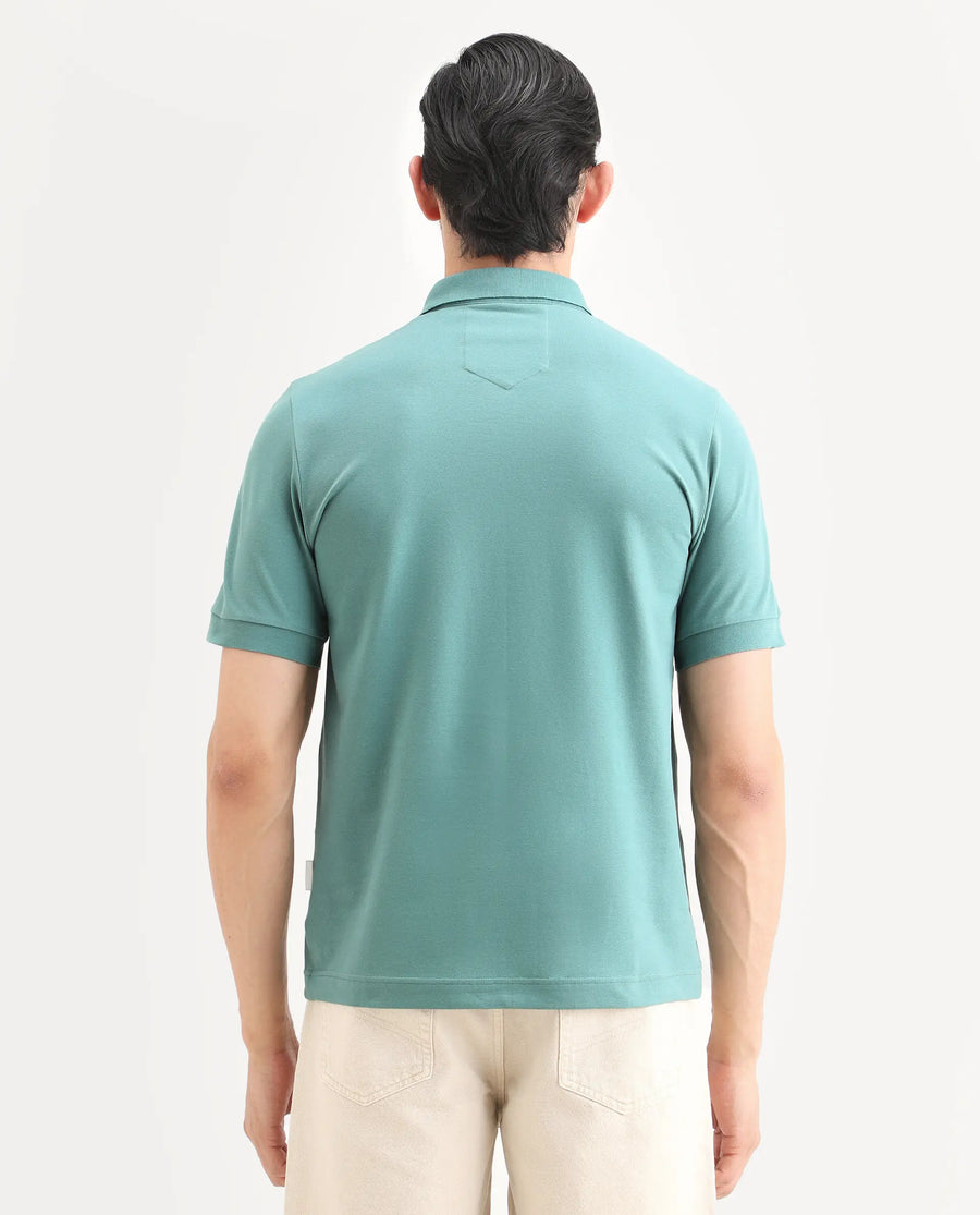 Rare Rabbit Men's Salis-S26 Dusky Green Cotton Blend Fabric Half Sleeve Spread Collar Regular Fit Plain Polo
