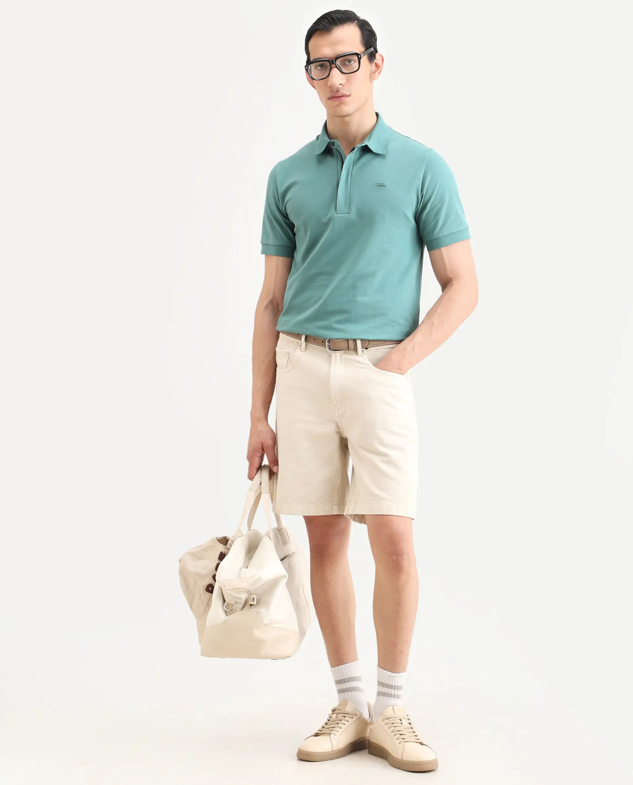 Rare Rabbit Men's Salis-S26 Dusky Green Cotton Blend Fabric Half Sleeve Spread Collar Regular Fit Plain Polo
