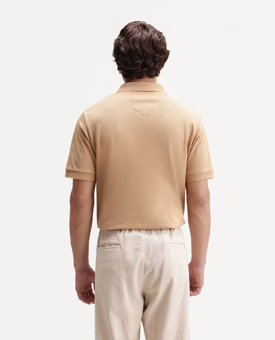 Rare Rabbit Men's Salis-S26 Light Yellow Cotton Blend Fabric Half Sleeve Spread Collar Regular Fit Plain Polo