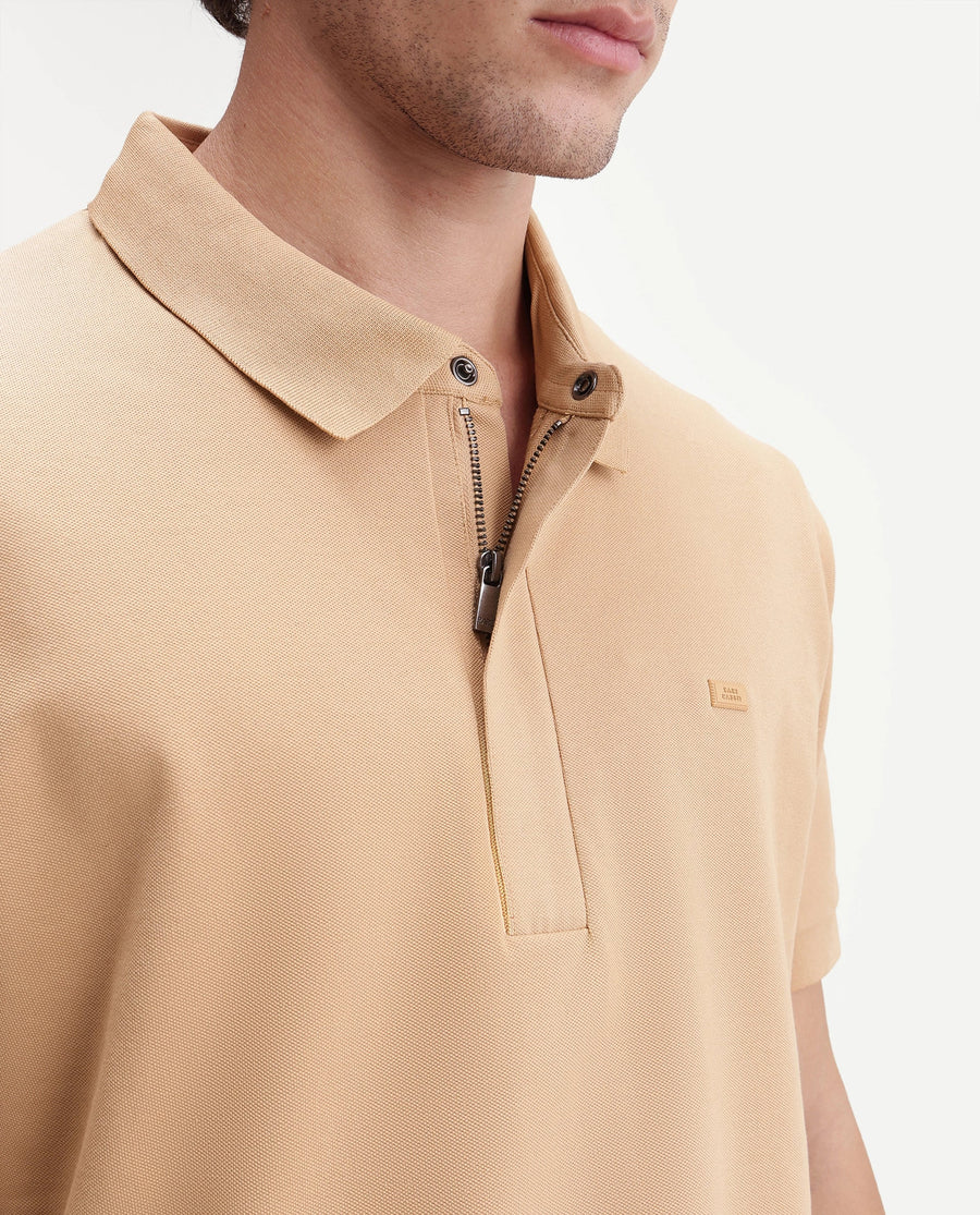Rare Rabbit Men's Salis-S26 Light Yellow Cotton Blend Fabric Half Sleeve Spread Collar Regular Fit Plain Polo