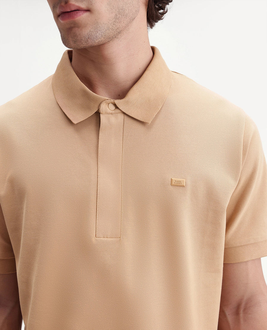 Rare Rabbit Men's Salis-S26 Light Yellow Cotton Blend Fabric Half Sleeve Spread Collar Regular Fit Plain Polo