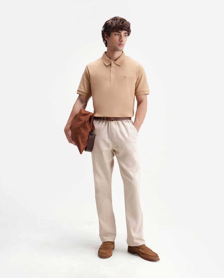 Rare Rabbit Men's Salis-S26 Light Yellow Cotton Blend Fabric Half Sleeve Spread Collar Regular Fit Plain Polo