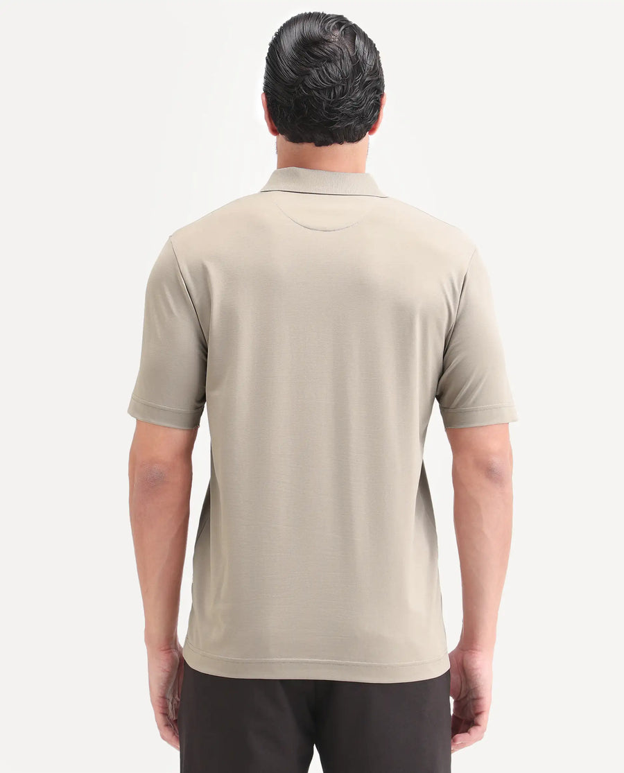 Rare Rabbit Men's Tang-S26 Dusky Beige Cotton Blend Fabric Half Sleeve Spread Collar Regular Fit Plain Polo