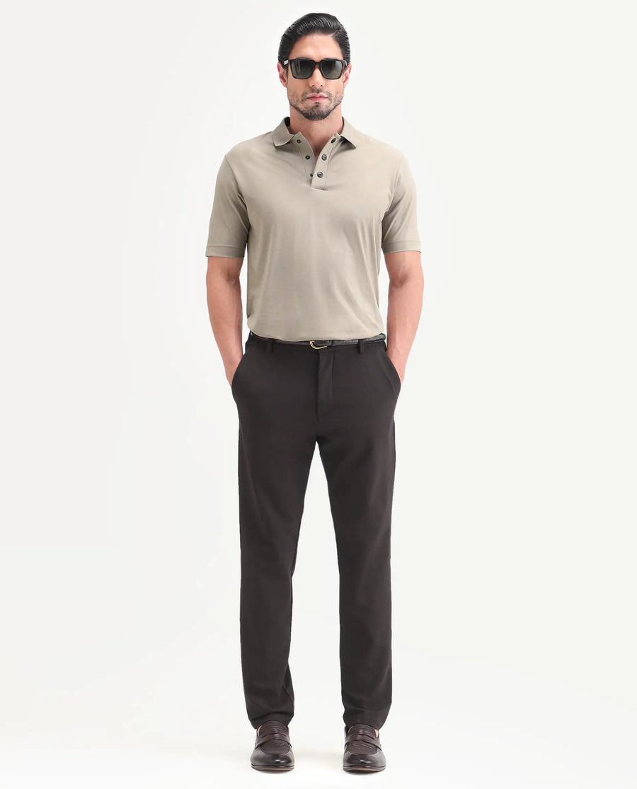 Rare Rabbit Men's Tang-S26 Dusky Beige Cotton Blend Fabric Half Sleeve Spread Collar Regular Fit Plain Polo