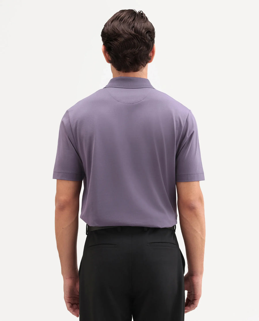 Rare Rabbit Men's Tang-S26 Dusky Purple Cotton Blend Fabric Half Sleeve Spread Collar Regular Fit Plain Polo