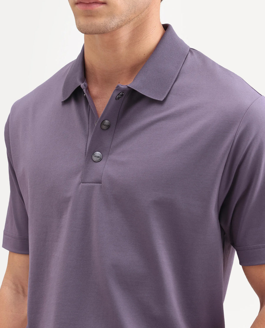 Rare Rabbit Men's Tang-S26 Dusky Purple Cotton Blend Fabric Half Sleeve Spread Collar Regular Fit Plain Polo