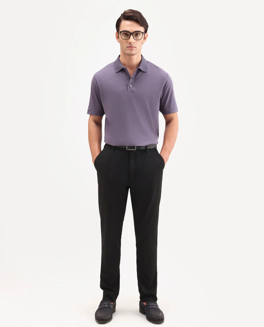 Rare Rabbit Men's Tang-S26 Dusky Purple Cotton Blend Fabric Half Sleeve Spread Collar Regular Fit Plain Polo