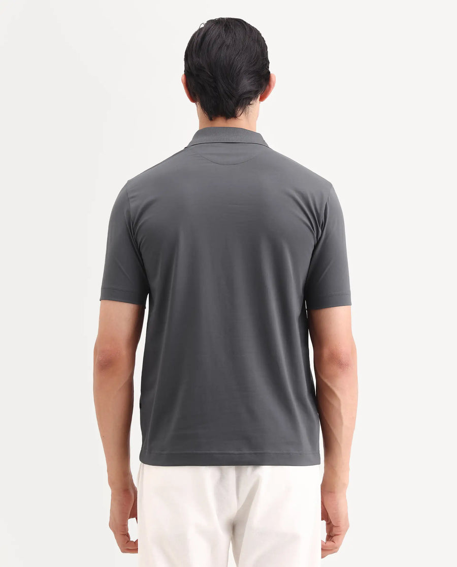 Rare Rabbit Men's Tang-S26 Grey Cotton Blend Fabric Half Sleeve Spread Collar Regular Fit Plain Polo