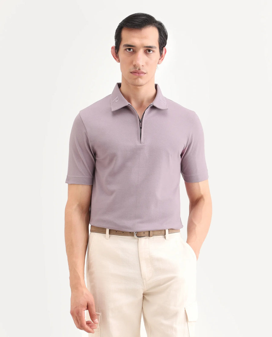 Rare Rabbit Men's Thero-S26 Dusky Pink Cotton Blend Fabric Half Sleeve Spread Collar Regular Fit Plain Polo