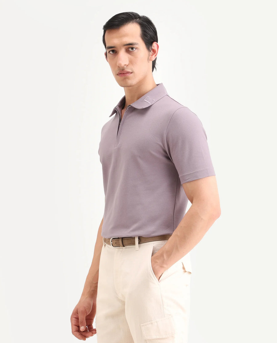 Rare Rabbit Men's Thero-S26 Dusky Pink Cotton Blend Fabric Half Sleeve Spread Collar Regular Fit Plain Polo