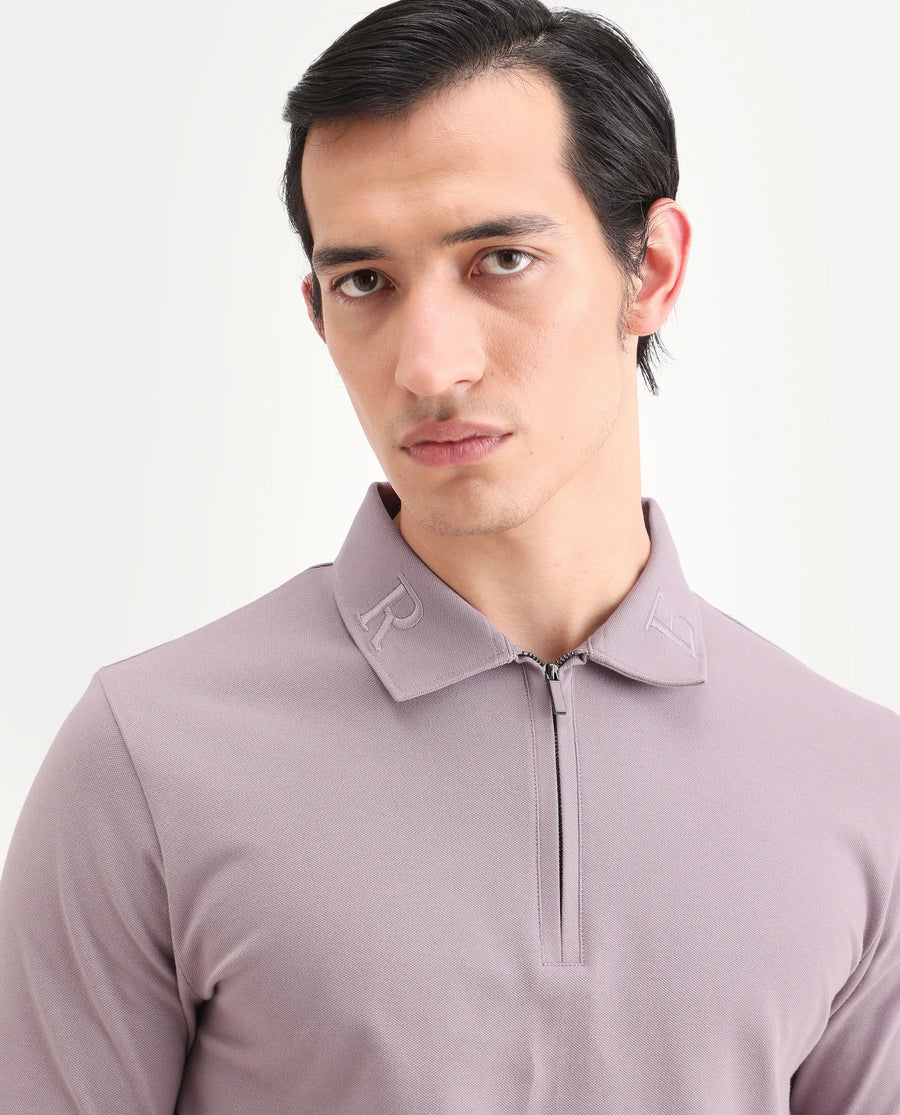 Rare Rabbit Men's Thero-S26 Dusky Pink Cotton Blend Fabric Half Sleeve Spread Collar Regular Fit Plain Polo