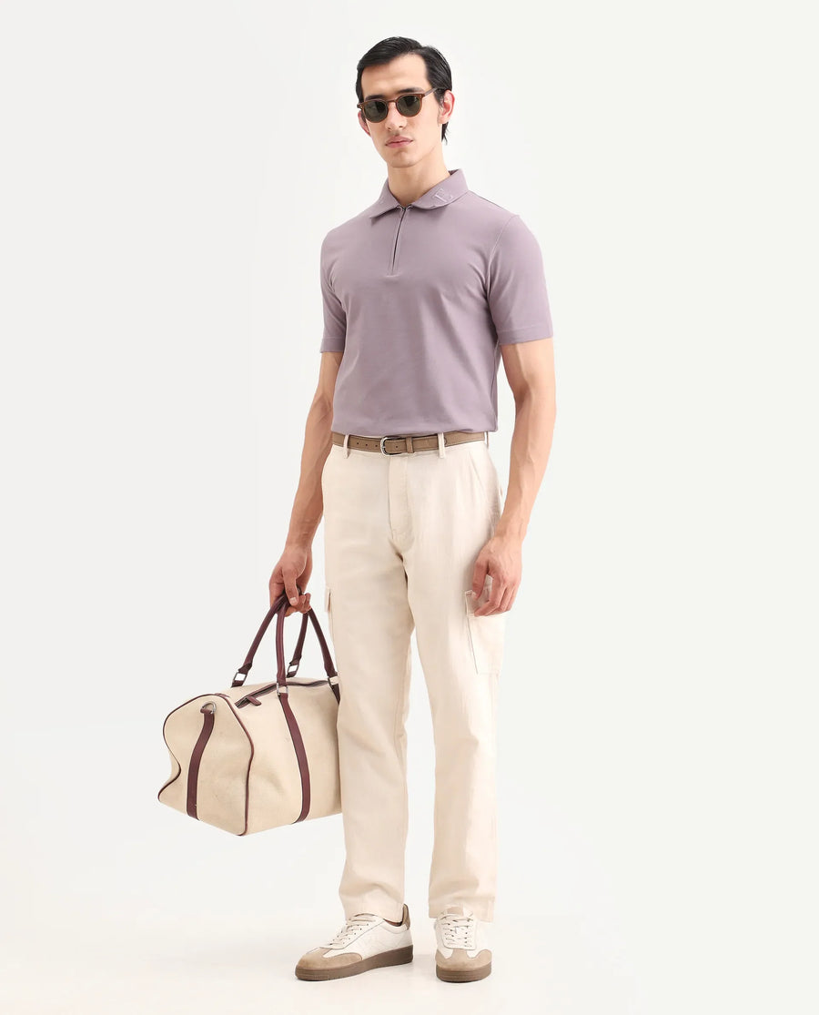 Rare Rabbit Men's Thero-S26 Dusky Pink Cotton Blend Fabric Half Sleeve Spread Collar Regular Fit Plain Polo