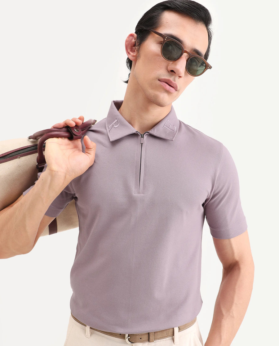 Rare Rabbit Men's Thero-S26 Dusky Pink Cotton Blend Fabric Half Sleeve Spread Collar Regular Fit Plain Polo