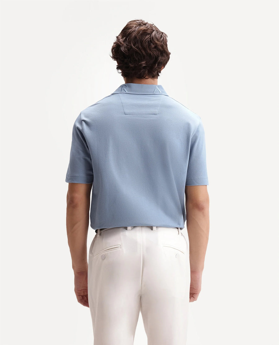 Rare Rabbit Men's Thero-S26 Dusky Blue Cotton Blend Fabric Half Sleeve Spread Collar Regular Fit Plain Polo
