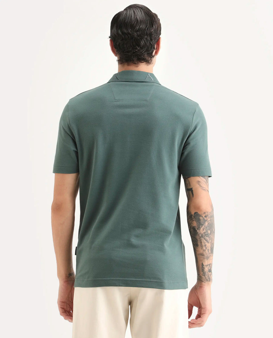 Rare Rabbit Men's Thero-S26 Dusky Green Cotton Blend Fabric Half Sleeve Spread Collar Regular Fit Plain Polo